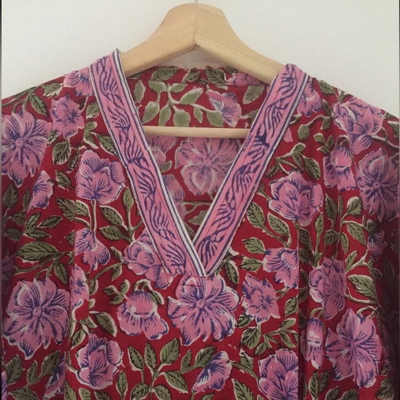 NWOT Red Floral Cotton Caftan (Free Size) - Picture 4 of 5